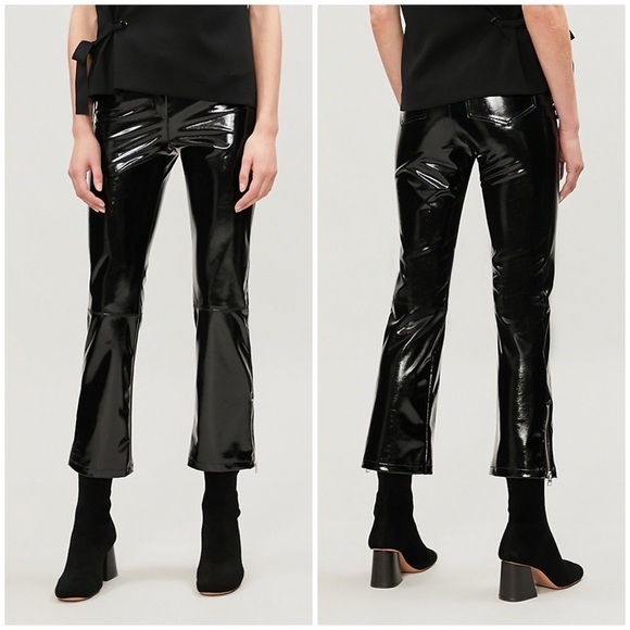 NEW MAJE Paveli zipped-cuff high-rise vinyl trousers. Straight high rise cropped - Picture 2 of 13